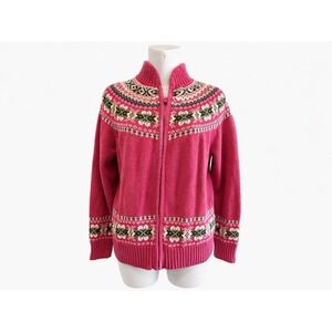 Vtg Heirloom Collectibles Pink Zip Up Cardigan Mock Neck Sweater Sz Medium